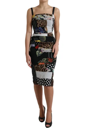 Dolce & Gabbana Patchwork Midi Floral Leopard Bodycon Dress - IT40|S
