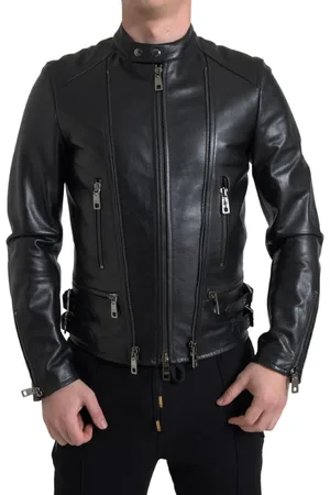 Dolce & Gabbana Leather Zipper Coat Men Jacket - IT48 | M