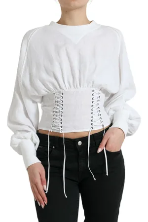 Dolce & Gabbana Cotton Corset Cropped Long Sleeves Top - IT40|S