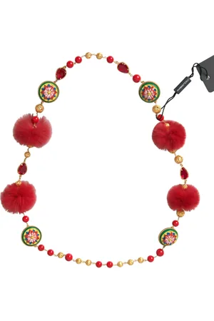 Dolce & Gabbana Gold Brass Fur Crystal Carretto Chain Necklace