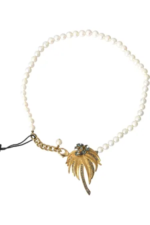 Dolce & Gabbana Brass Crystal Pearl Tree Pendant Charm Necklace