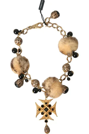 Dolce & Gabbana Gold Crystals Lapin Fur Filigree Chocker Necklace