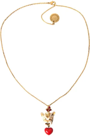 Dolce & Gabbana Brass Chain Dog Heart Pendant Charm Necklace