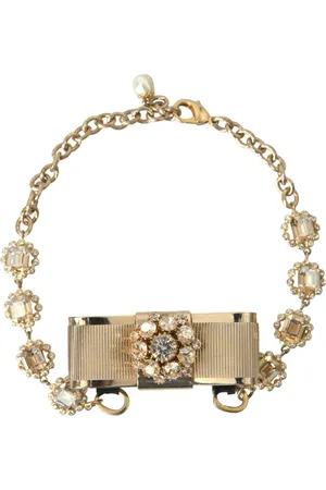 Dolce & Gabbana Brass Clear Crystal Bow Chain Choker Necklace