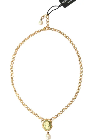 Dolce & Gabbana Brass Chain Pearl Pendant Charm Necklace