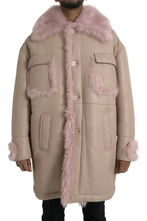 Dolce & Gabbana Pink Lamb Leather Shearling Coat Jacket - IT52 | XL