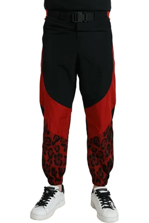 Dolce & Gabbana Red Leopard Print Nylon Jogger Pants - IT58 | XXL