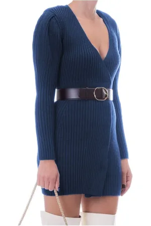 Elisabetta Franchi Elegant Long-Sleeved Knit Dress with Belt - IT44|L