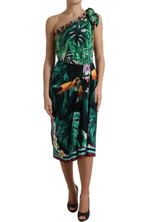 Dolce & Gabbana Tropical Jungle Print One-Shoulder Dress - IT42|M