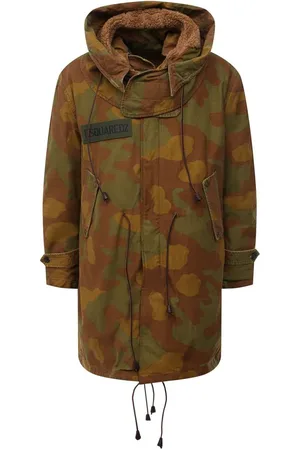 Dsquared2 Camo Textured Hooded Parka with Leather Details - IT52 | XL