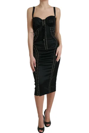Dolce & Gabbana Elegant Lace-Up Midi Bodycon Dress - IT42|M