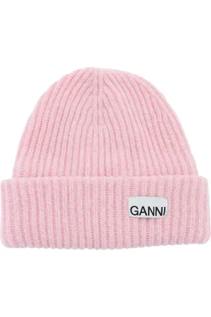 Ganni Beanie hat with logo patch - OS