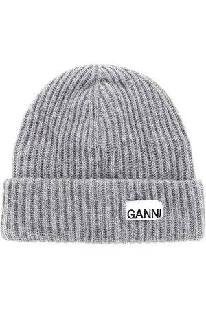 Ganni Beanie hat with logo patch - OS