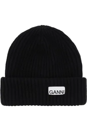 Ganni Beanie hat with logo patch - OS