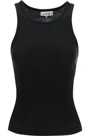 Ganni Ribbed tank top with spaghetti - L