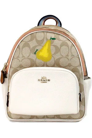Coach Mini Court Signature Pear Motif Shoulder Backpack Bookbag Bag Chalk Taffy