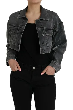 Dolce & Gabbana Dark Cotton Stretch Cropped Denim Jacket - IT40|S