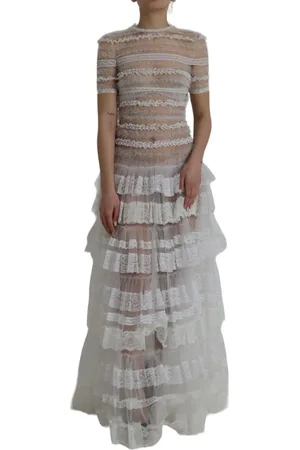 Dolce & Gabbana Nylon Sheer Tiered Lace Maxi Dress - IT40|S
