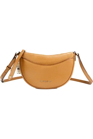 Michael Kors Dover Small Luggage Pebbled Leather Half Moon Crossbody Bag Purse