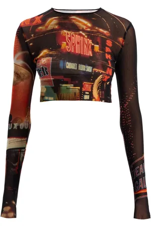 Jean Paul Gaultier Pigalle printed tulle crop top with - M