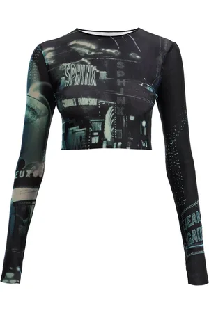 Jean Paul Gaultier Pigalle printed tulle crop top with - M
