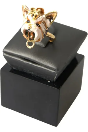 Dolce & Gabbana Gold Brass Resin Dog Pet Accessory Ring - EU52 | US6