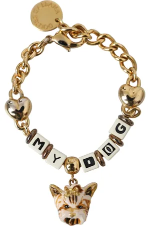 Dolce & Gabbana Tone Brass Chain MY DOG Heart Bracelet