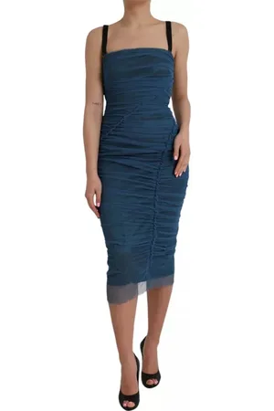 Dolce & Gabbana Mesh Trim Ruched Tulle Sheath Dress - IT44 | L