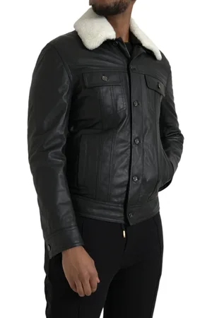 Dolce & Gabbana Leather Fur Collar Biker Coat Jacket - IT46 | S