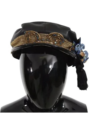 Dolce & Gabbana Leather Crystal Beads Gold Ribbon Fiddler Cap - 56 cm|XS