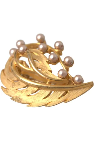 Dolce & Gabbana Brass Leaf Embellished Jewelry Brooch Hair Pin