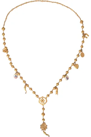 Dolce & Gabbana Tone Chain Brass Beaded Statement Sicily Necklace