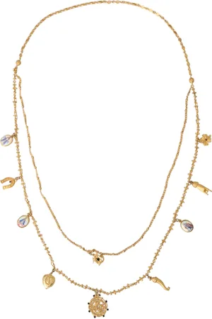 Dolce & Gabbana Tone Chain Brass Charm Statement Sicily Necklace