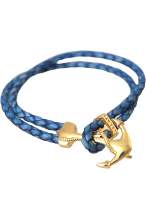 Nialaya Gold Anchor 925 Silver Charm Bracelet Mens - M