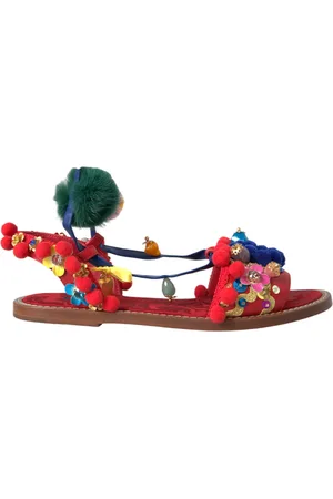 Dolce & Gabbana Pom Pom Fur Wrap Sandals Shoes - EU35/US4.5