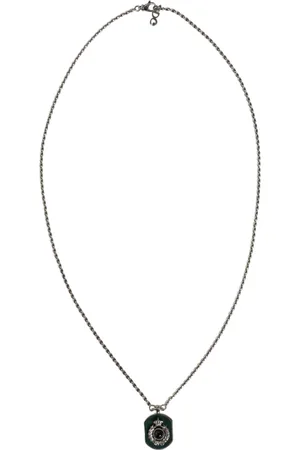Dolce & Gabbana Sterling 925 Chain Bar Gem Pendant Logo Necklace