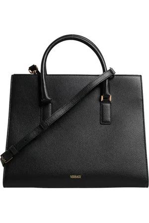 VERSACE Black Large Leather Top Handle Shoulder Crossbody Bag