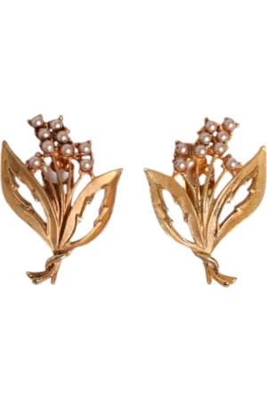 Dolce & Gabbana Gold Tone Brass Lily Of The Valley Pearl Clip On Earrings