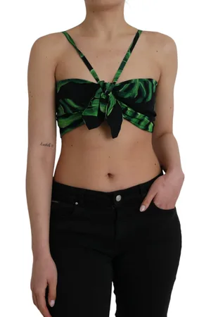 Dolce & Gabbana Green Leaf Silk Halter Cropped Top - IT42|M