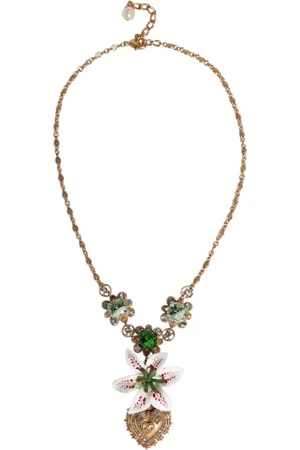 Dolce & Gabbana Gold Brass Lily Crystal Sacred Heart Pendant Necklace