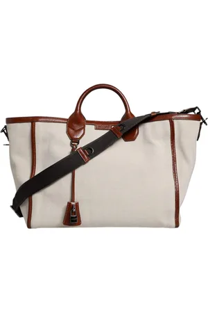Dolce & Gabbana Beige Brown Cotton Leather Duffle Shoulder Bag