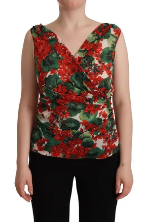 Dolce & Gabbana Elegant V-Neck Geranium Print Silk Tank Top - IT46|XL