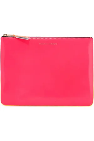 Comme des Garçons Compact wallet in fluorescent pink and yellow goat leather with zip - OS