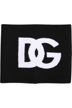 Dolce & Gabbana Black White Logo Print Knitted Neck Warmer Scarf