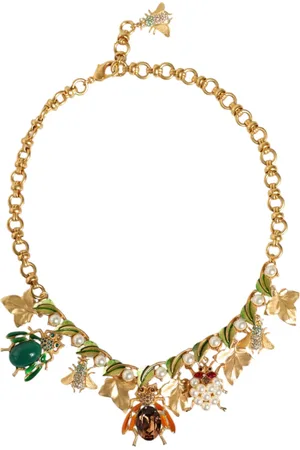 Dolce & Gabbana Brass Crystal Bug Charm Pendant Statement Necklace