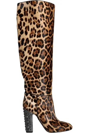 Dolce & Gabbana Beige Leopard Knee High Boots Shoes - EU37/US6.5