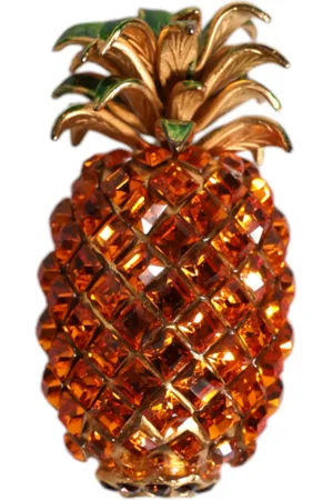 Dolce & Gabbana Gold Brass Pineapple Crystal Jewelry Brooch Pin
