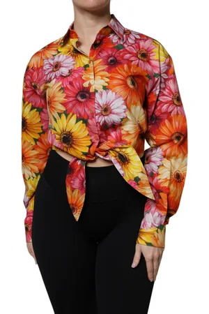 Dolce & Gabbana Multicolor Floral Cotton Cropped Blouse Top - IT42|M
