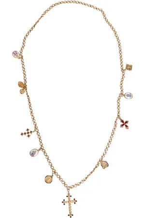 Dolce & Gabbana Gold Tone Brass Chain Religious Cross Pendant Necklace