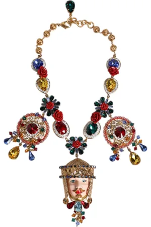 Dolce & Gabbana Multicolor Whimsical Face Charm Pendant Beaded Necklace